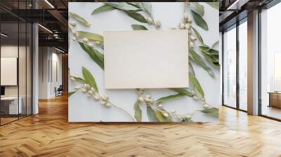 wedding invitation mockup  with decor and leaves.  Wall mural