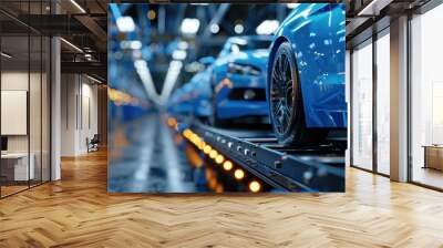 Modern car mass production assembly line in a busy factory Wall mural