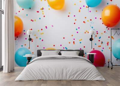 Party background with colorful balloons and confetti Wall mural