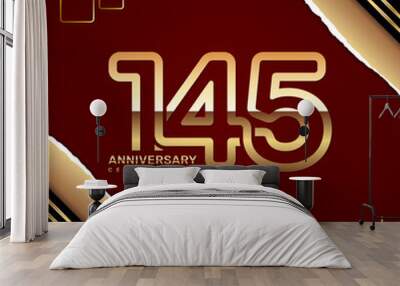 145 year anniversary design template with gold number, vector template illustration Wall mural