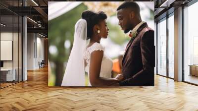 Amazing african american couple in wedding ceremony. Generative AI. Wall mural