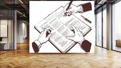 Business professionals reviewing legal documents at the office desk Wall mural