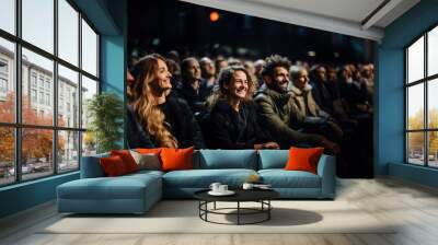 Happy Audience Enjoying a Live Show with Enthusiastic Smiles and Laughter Wall mural