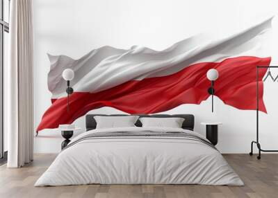 Poland flag waving in the wind isolated on white background. 3d Wall mural