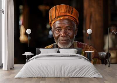 Portrait of a senior african man in traditional clothes at the market Niamey, Niger. Wall mural