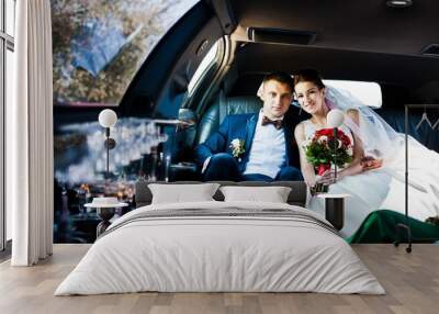 wedding couple indoor the limousine Wall mural