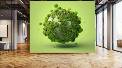 World map green planet world map trees background. Generative AI. Wall mural