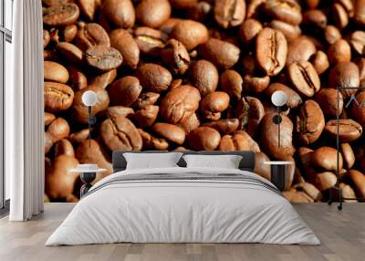 Fried coffee beans close-up - excellent morning breakfast. Black Espresso. Wall mural