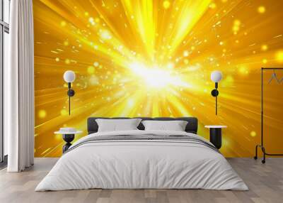 : A luminous starburst on a yellow background, with bright and energetic rays of light spreading outward, hd quality, natural look Wall mural