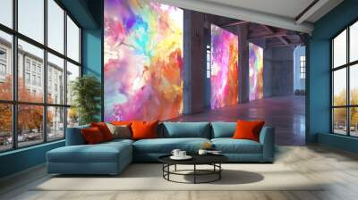 A digital art studio with AI creating abstract masterpieces on large canvases Wall mural