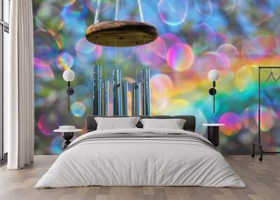 A fusion of a wind chime with a rainbow, colors sounding in the breeze Wall mural