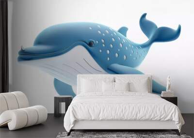 cute fantasy flat cartoon whale isolated on white 3d illustration Wall mural