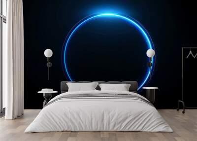 A blue, glowing line forming a circle on a black background. Wall mural