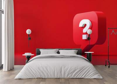 a speech bubble with question mark icon on red background, simple and minimalistic, white color pale Wall mural