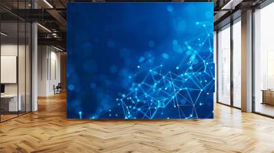 Abstract blue background with glowing dots and lines in the style of low poly style vector illustration of technology network connection concept, digital communication on dark backdrop for banner or p Wall mural