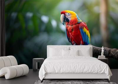 Colorful macaw parrot on the perch in the forest Wall mural