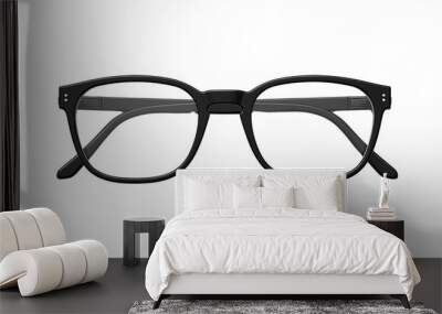 contemporary modern pair of black hipster glasses isolated over a PNG transparent and white background Wall mural