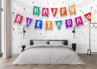 Happy Birthday Banner, card, poster, background with happy birthday texted on it. Wall mural