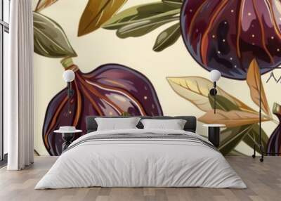 Luxurious fig and olive pattern with rich textures Wall mural