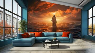 The Figure Of Jesus Walks On Water Wall mural