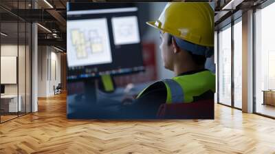 Industrial Engineering works in front of monitoring screen in the  control center office. technology and artificial intelligence concept. Wall mural