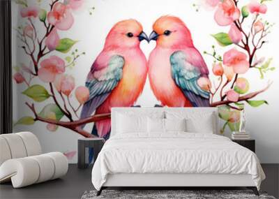 two birds on a branch, generative ai Wall mural