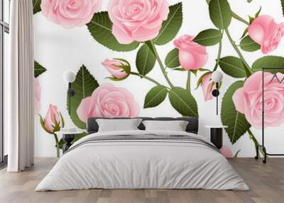 Pink Rose on White Background Wall mural