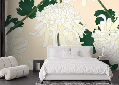 White Chrysanthemum Flower on Beige Ivory Background Wall mural