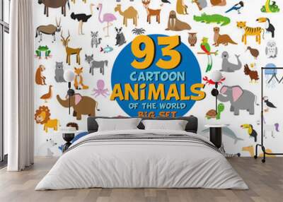 Big set of 93 cute cartoon animals of the world. Vector illustration isolated on white. Icon set. Wall mural