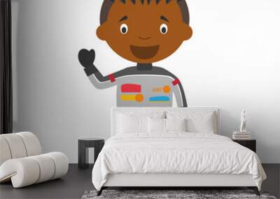 Cute cartoon vector illustration of a black or african american male race pilot. Wall mural