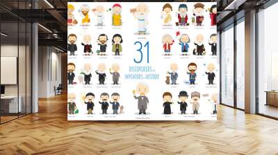 Kids Vector Characters Collection: Set of 31 great Discoverers and Inventors of History in cartoon style. Wall mural