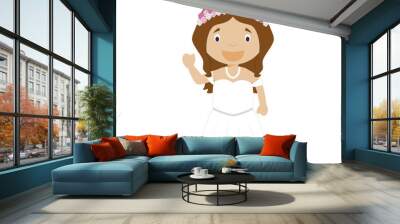 Mestizo bride wearing a wedding dress in cartoon style Vector Illustration Wall mural