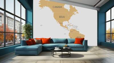 Political America Map vector illustration with country names in spanish. Editable and clearly labeled layers. Wall mural