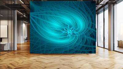 Abstract bright blue Floral Leaf illustration. Swirling, fractal, abstract background or texture Wall mural