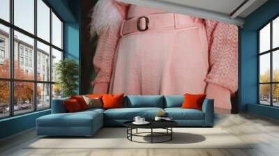 Cropped figure of model in pink stylish elegant designer outfit. Fashion shot Wall mural