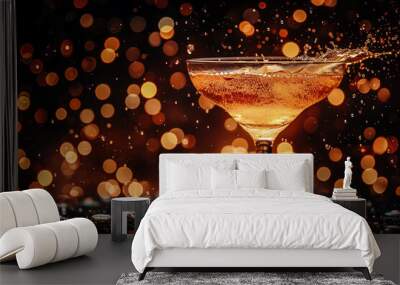 Glass with alcohol splashing cocktail on a dark background, bar or restaurant drink concept menu Wall mural