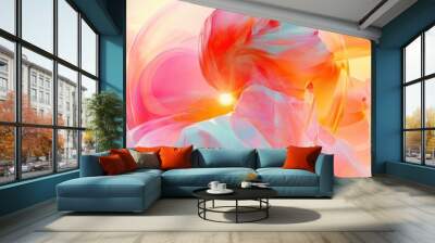 An ethereal digital illustration featuring a human silhouette immersed in a vibrant blend of pink, orange, and yellow hues. Wall mural