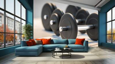 three dumbbells standing in row 3d illustration Wall mural