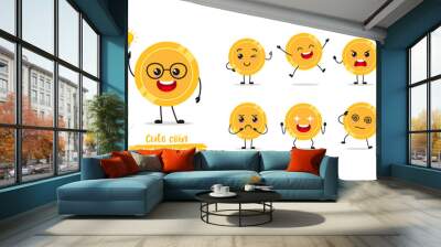 Coin cartoon with many expressions. different money activity vector illustration flat design. Funny Penny for children story book. Wall mural