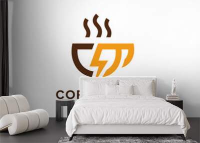 Coffee Energy Logo Vector. Energy Coffee Line Logo Template. Wall mural