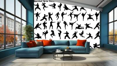 Set of 46 items of martial arts silhouette vector illustrations Wall mural