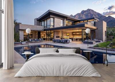 Luxury House With A Pool and Dramatic Lighting in the American West Wall mural