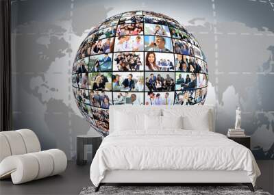 A globe with many different business people Wall mural