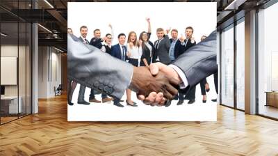 Business handshake and happy energetik business people Wall mural