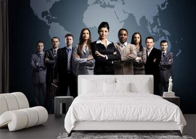 business people team with world map Wall mural