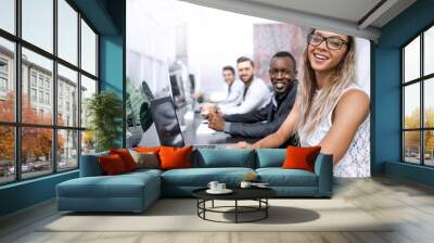 business woman and a group of employees in the computer room Wall mural