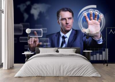 Businessman pressing high tech type of modern Wall mural