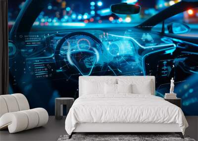 car in a futuristic state with an interface Wall mural