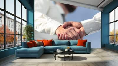 Close-up photo of handshake of two successful businessmen Wall mural