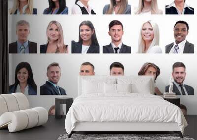 collage of portraits of business people isolated on white Wall mural